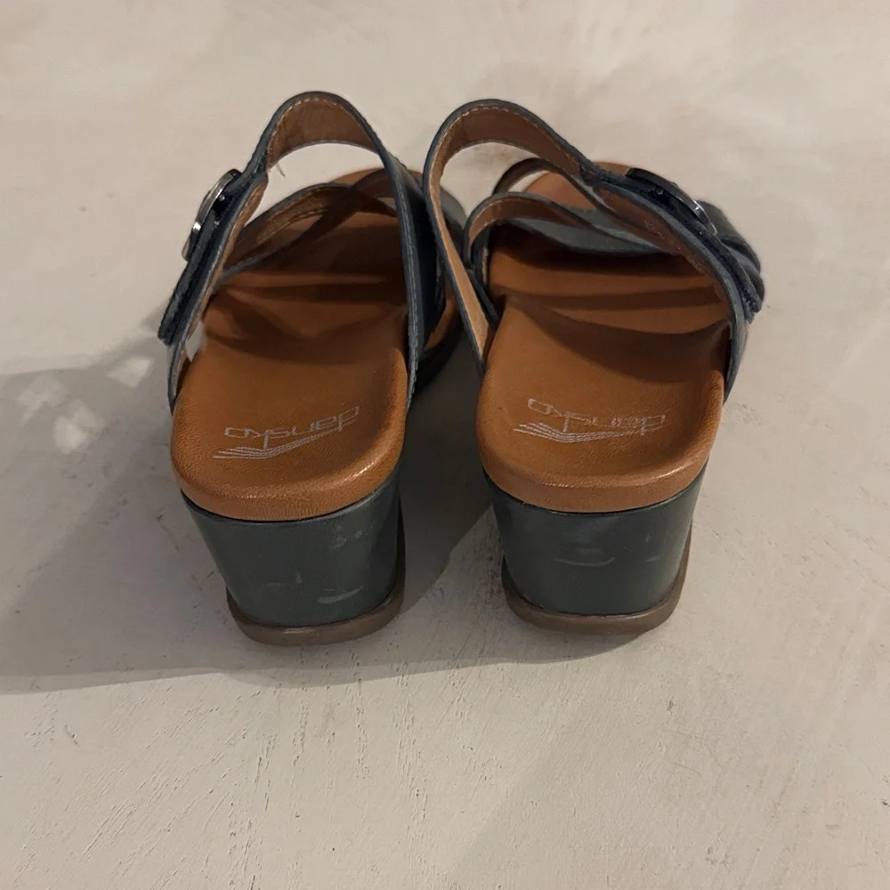 Dansko Ana Blue Leather Strappy Wedge Sandals 37 $150